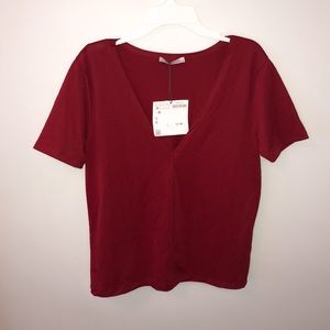 BRAND NEW Zara Trafaluc Red V-Neck Top